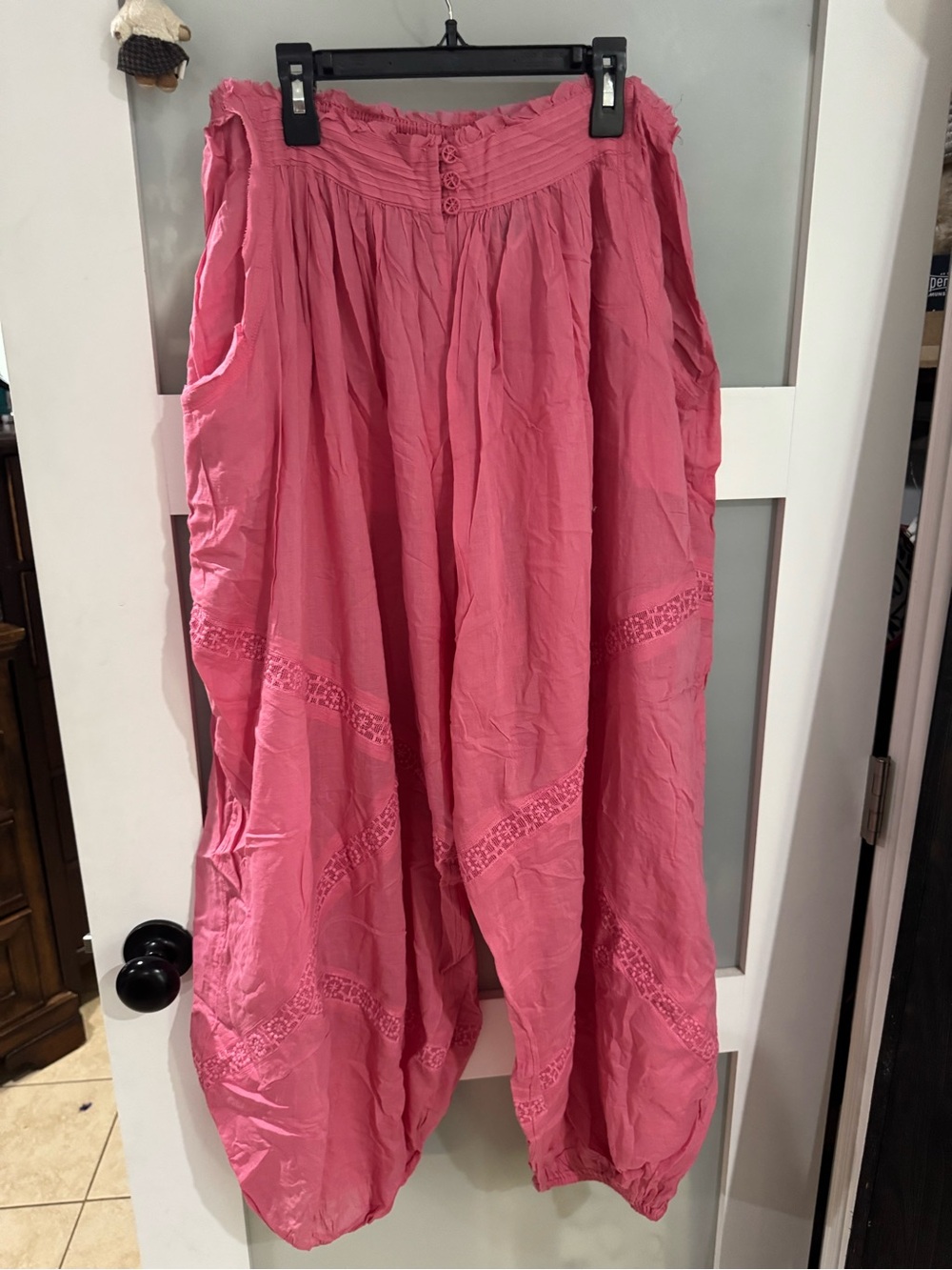 Free People Rose Pink Wide-Leg Lace Panel Pants